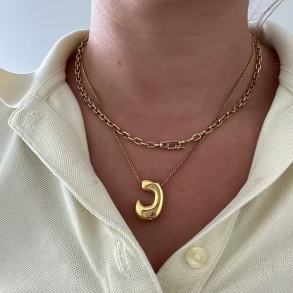 Gold Bubble Letter -N- Initial Necklace – Chunky Stainless Steel Pendant - Picture 3 of 10